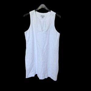 Tommy Bahama Two Palms White Linen Sleeveless Shift Dress V-Neck XL Pockets